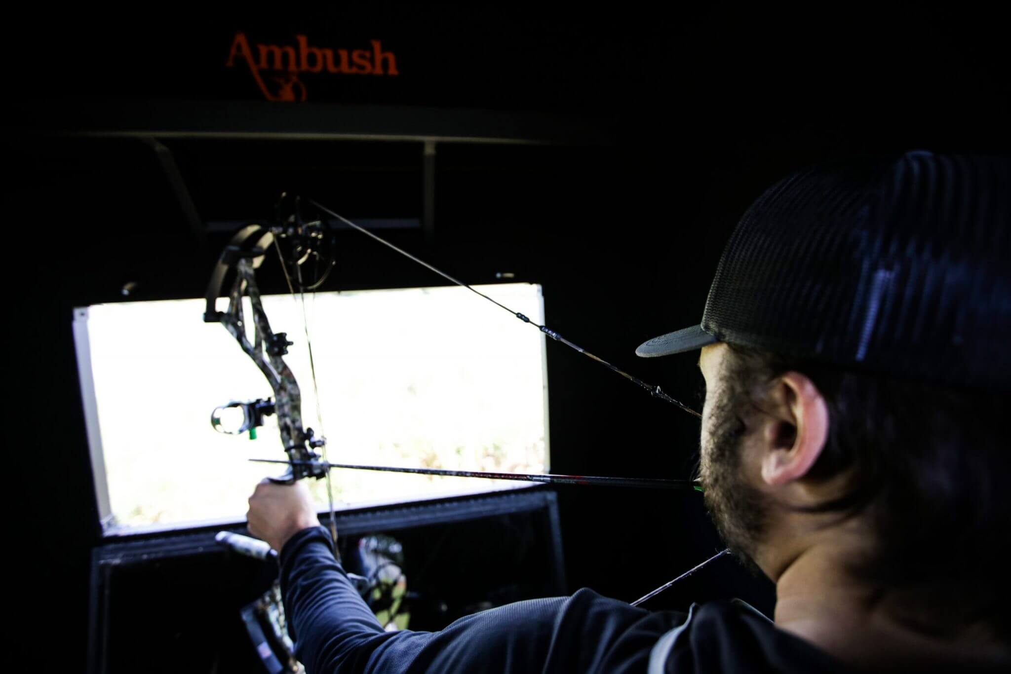 8A7A0587 Bow Full Draw in Ambush Blind